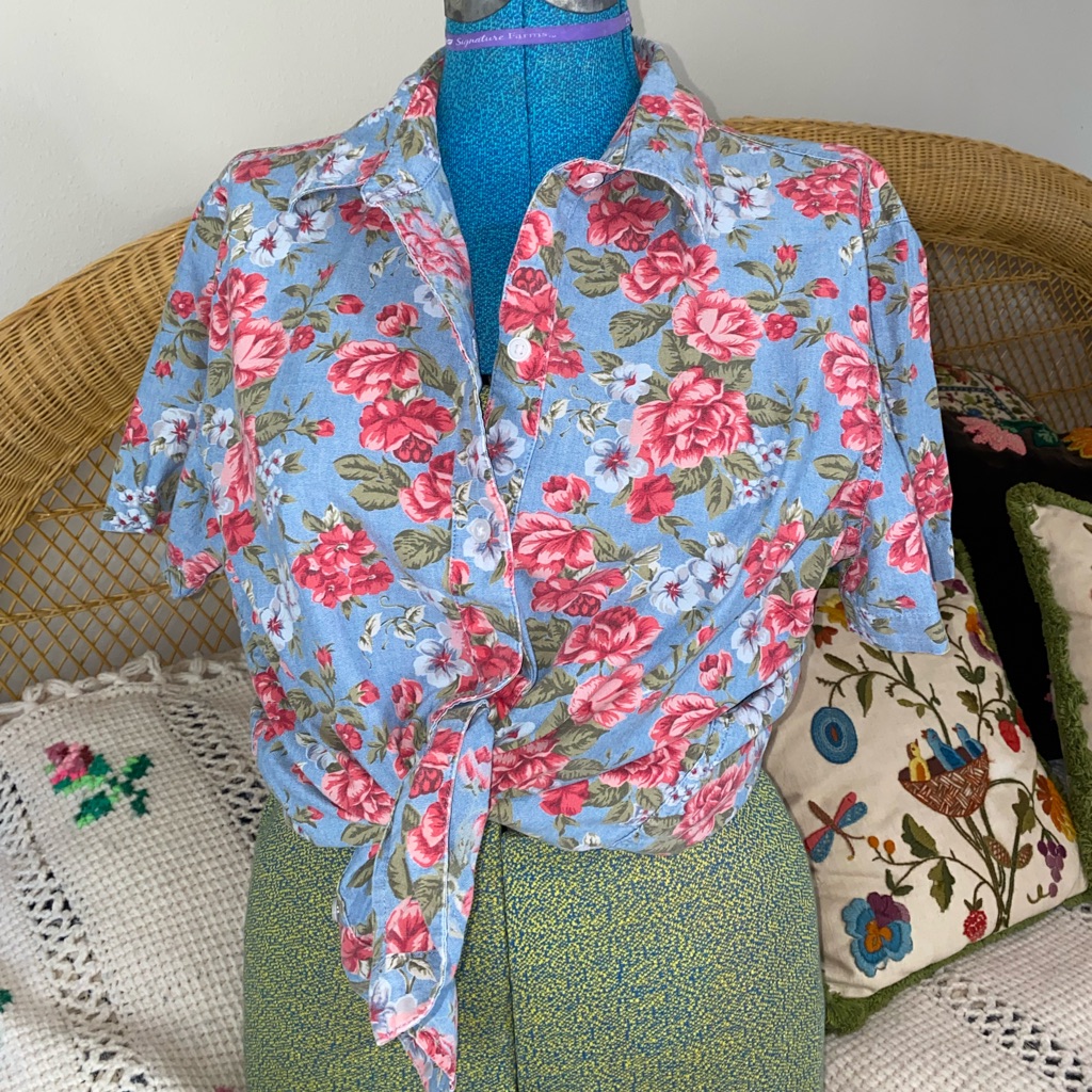 Rose Print Button Down